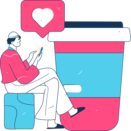 Mann gibt „Gefällt mir“ für Kaffee  Illustration