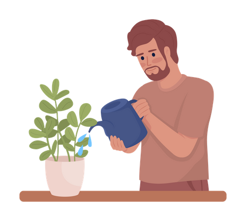 Mann gießt Zimmerpflanzen  Illustration