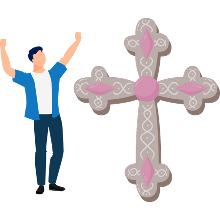 Mann glücklich mit Kreuz clipart  Illustration