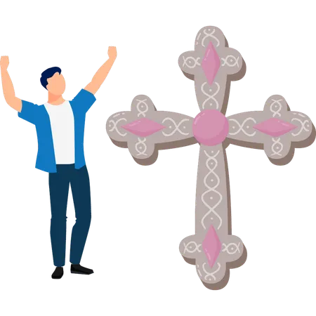 Mann glücklich mit Kreuz clipart  Illustration