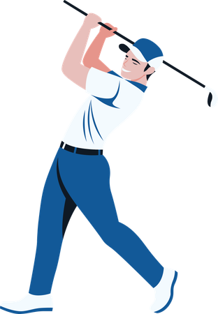 Mann Golfer Spieler Schwingen Golfschläger  Illustration