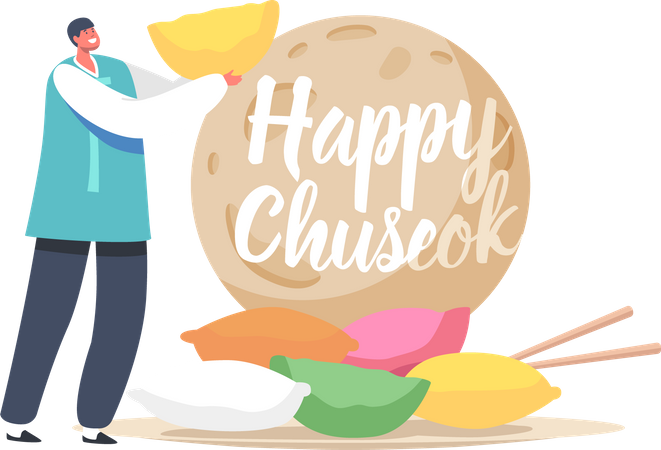 Mann grüßt fröhliches Chuseok  Illustration