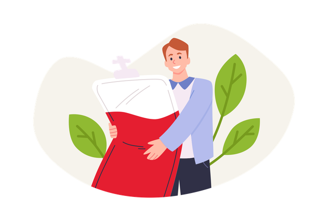 Mann hält Bluttransferbeutel-Vektor-Illustration.  Illustration