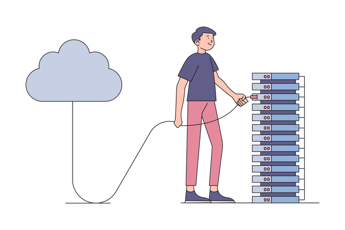 Mann hält Cloud-Computing-Kabel  Illustration