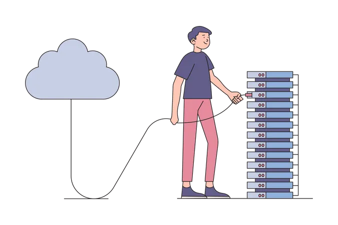 Mann hält Cloud-Computing-Kabel  Illustration