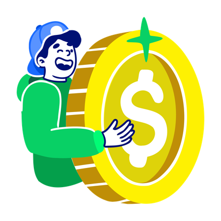 Mann hält Dollarmünze  Illustration