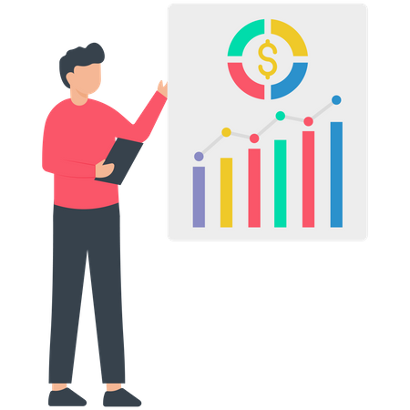 Mann hält Präsentation zur Finanzanalyse  Illustration