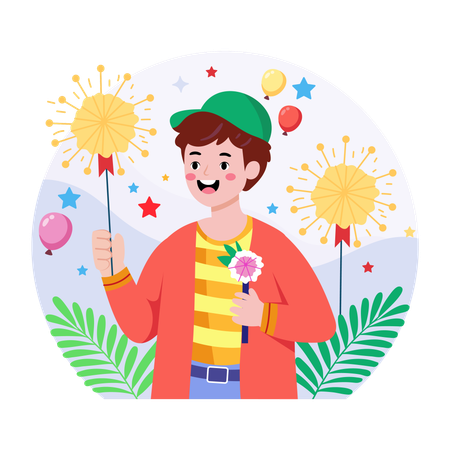 Mann hält Funken  Illustration