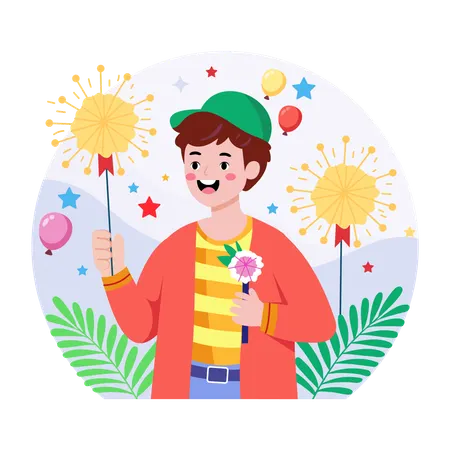 Mann hält Funken  Illustration
