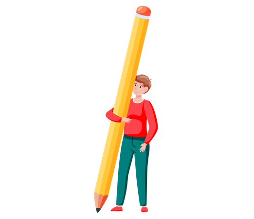 Mann hält großen Bleistift und Zeichnung  Illustration