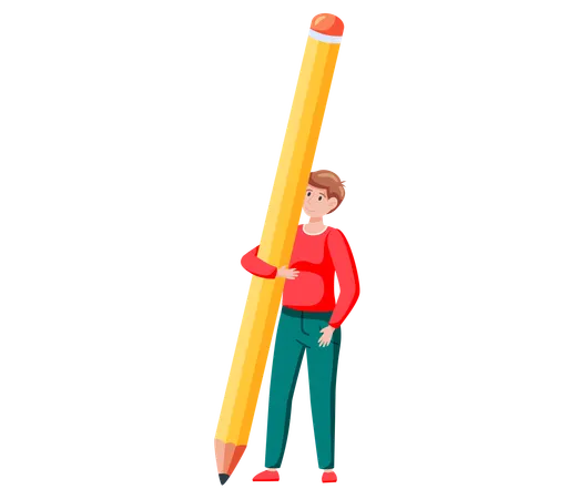 Mann hält großen Bleistift und Zeichnung  Illustration