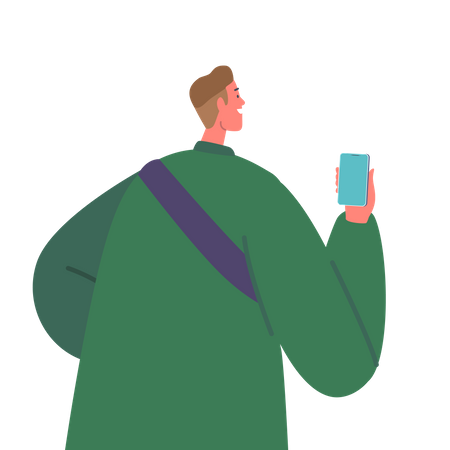 Mann hält Handy für Presseinterview  Illustration
