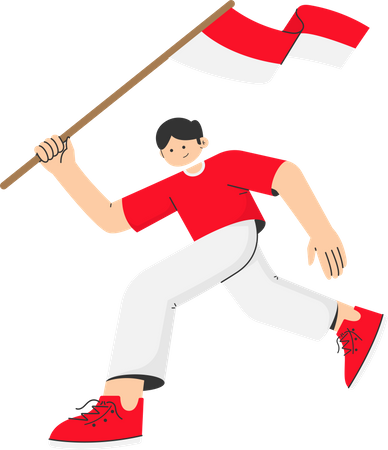 Mann hält indonesische Flagge  Illustration
