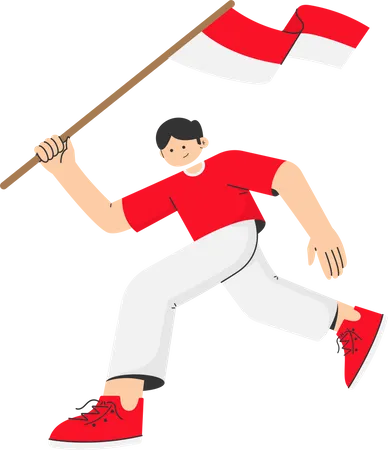 Mann hält indonesische Flagge  Illustration