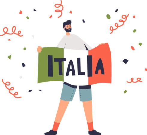 Mann hält italienische Flagge  Illustration