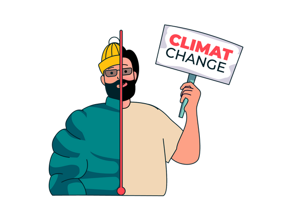 Mann hält Schild zum Klimawandel  Illustration
