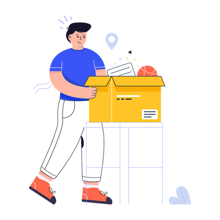 Mann hält Logistikbox  Illustration