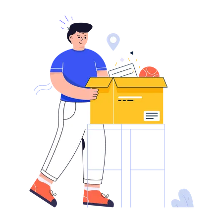 Mann hält Logistikbox  Illustration