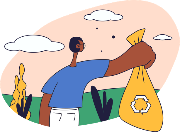 Mann hält Recycling-Müllsack  Illustration