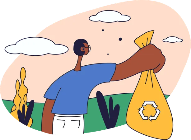 Mann hält Recycling-Müllsack  Illustration