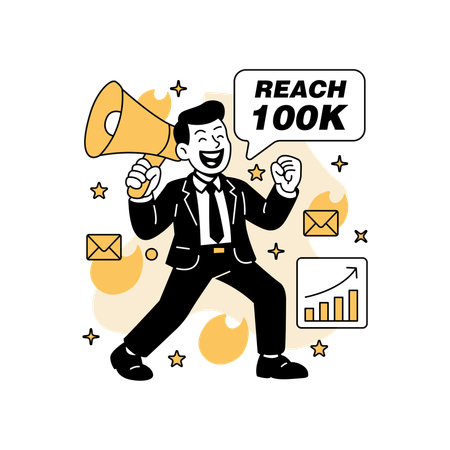 Mann hält riesiges Megaphon  Illustration