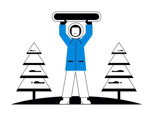 Mann hält Snowboard  Illustration