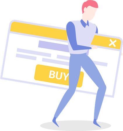 Mann hält Website-Seitenvorlage für Online-Shopping  Illustration