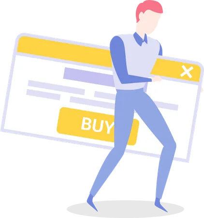 Mann hält Website-Seitenvorlage für Online-Shopping  Illustration