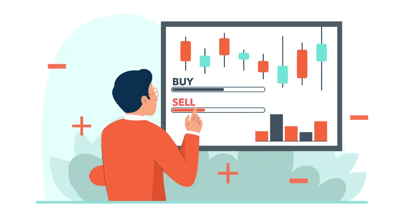 Mann handelt an der Börse  Illustration