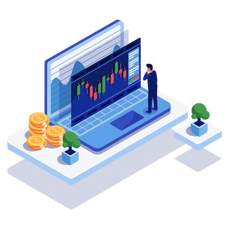 Mann handelt mit Aktien  Illustration