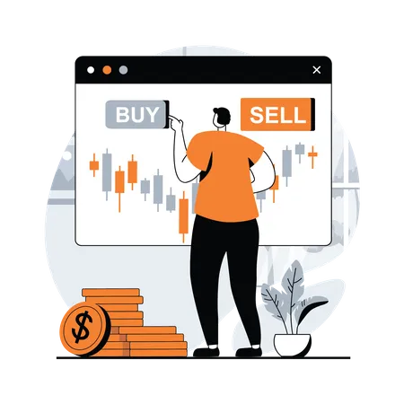 Mann, der an der Börse handelt und dabei technische Analysen nutzt  Illustration