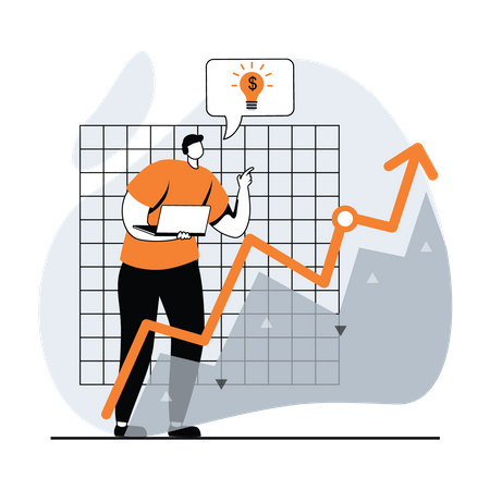 Mann, der an der Börse handelt und dabei technische Analysen nutzt  Illustration