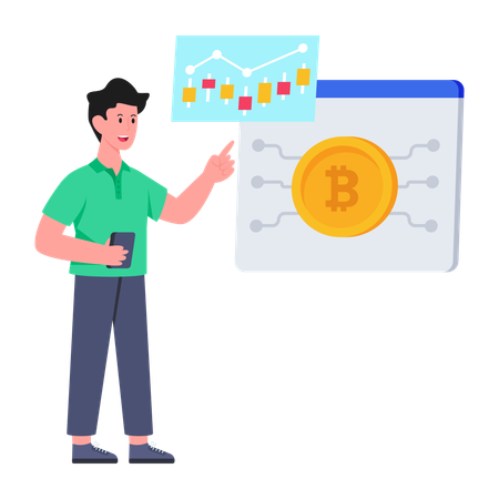 Mann handelt im Bitcoin-Netzwerk  Illustration