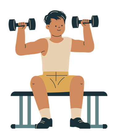 Mann hebt Hanteln im Fitnessstudio  Illustration