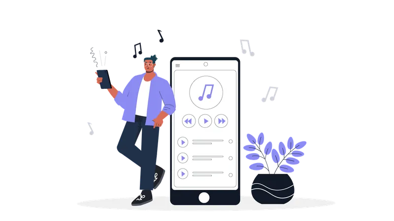 Mann hört Musik auf dem Handy  Illustration