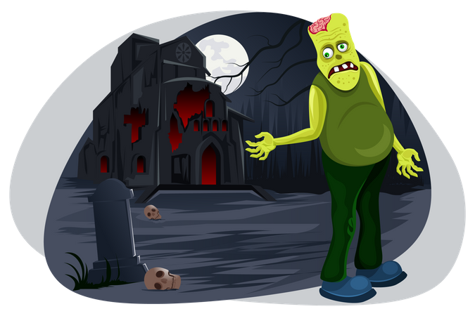 Mann mit Zombiekostüm geht  Illustration