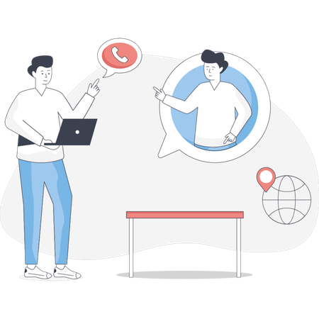 Mann, der in ein Gespräch am Telefon vertieft ist und konzentriert und aufmerksam wirkt  Illustration
