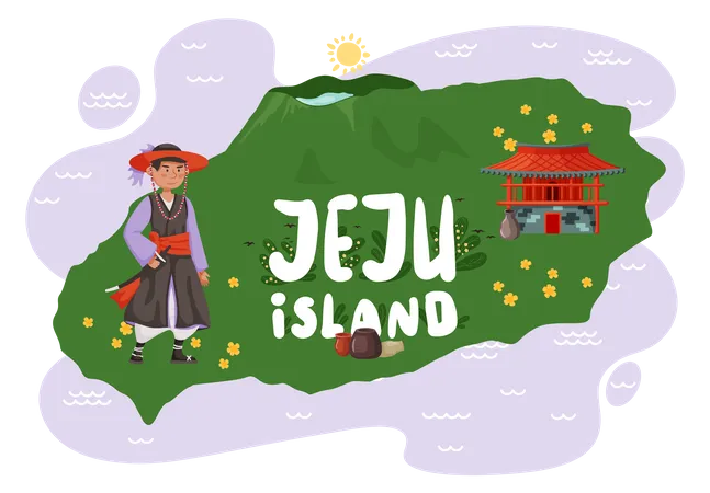 Mann in Nationaltracht auf der Insel Jeju  Illustration