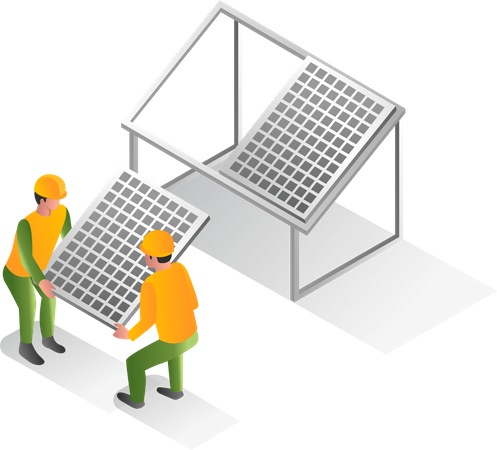 Mann installiert Solarmodule  Illustration