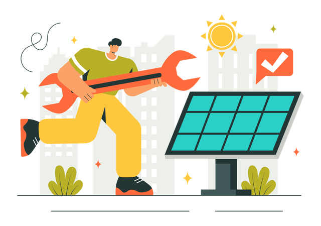 Mann installiert Solarmodul  Illustration