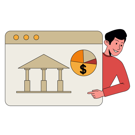 Mann investiert Geld in Bank  Illustration