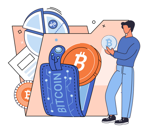 Mann investiert in Bitcoin  Illustration