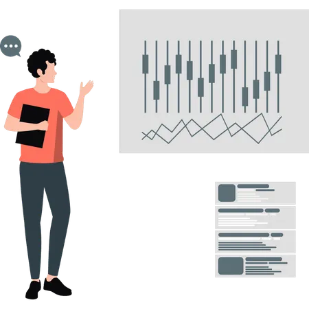 Mann-Investor analysiert Aktienmarkt  Illustration