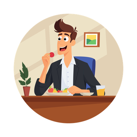 Mann isst Mittagessen in der Mittagspause  Illustration