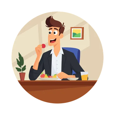 Mann isst Mittagessen in der Mittagspause  Illustration