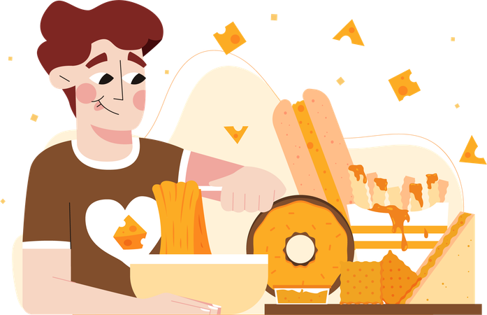 Mann isst Nudeln  Illustration