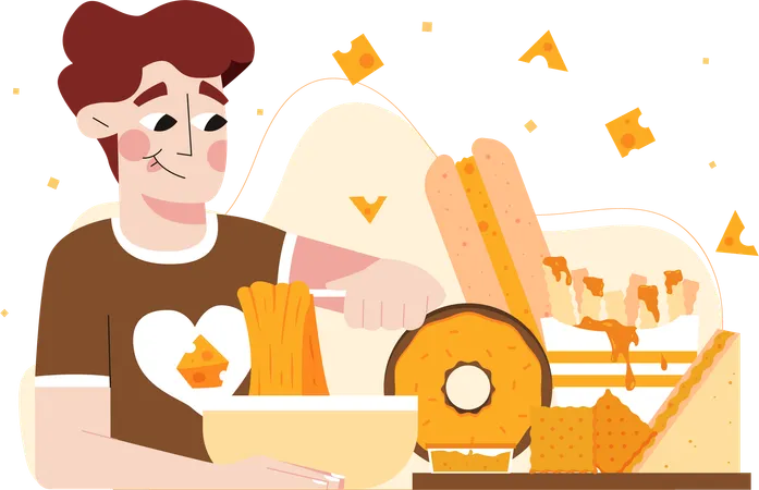 Mann isst Nudeln  Illustration