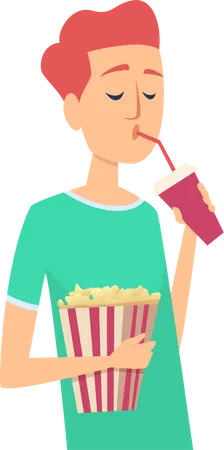 Mann isst Popcorn mit Kaltgetränk  Illustration