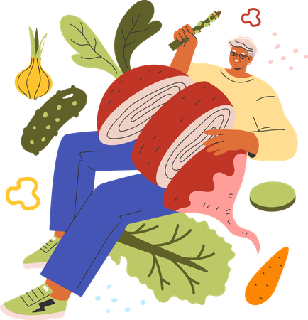 Mann isst Rote Bete  Ilustración