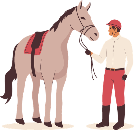 Mann Jockey mit Rennpferd  Illustration